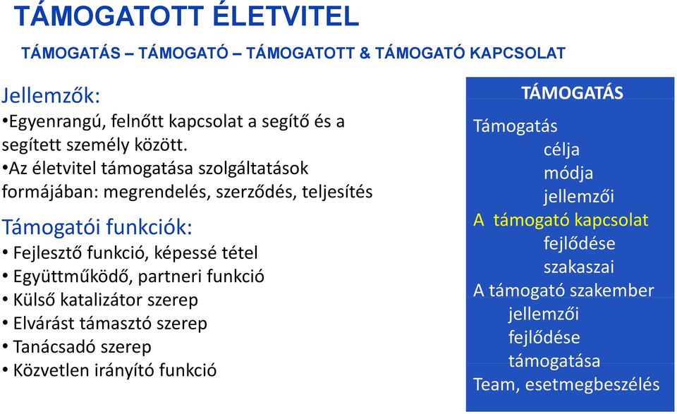 Azéletvitel szolgáltatások formájában: megrendelés, szerződés, teljesítés Támogatói funkciók: