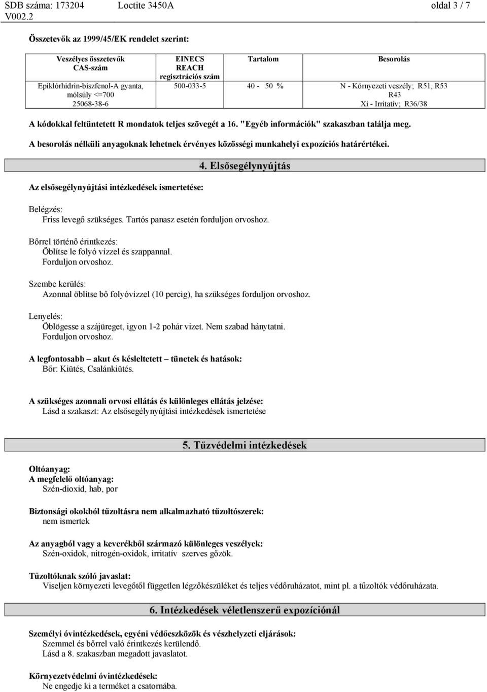 A besorolás nélküli anyagoknak lehetnek érvényes közösségi munkahelyi expozíciós határértékei. Az elsősegélynyújtási intézkedések ismertetése: 4. Elsősegélynyújtás Belégzés: Friss levegő szükséges.