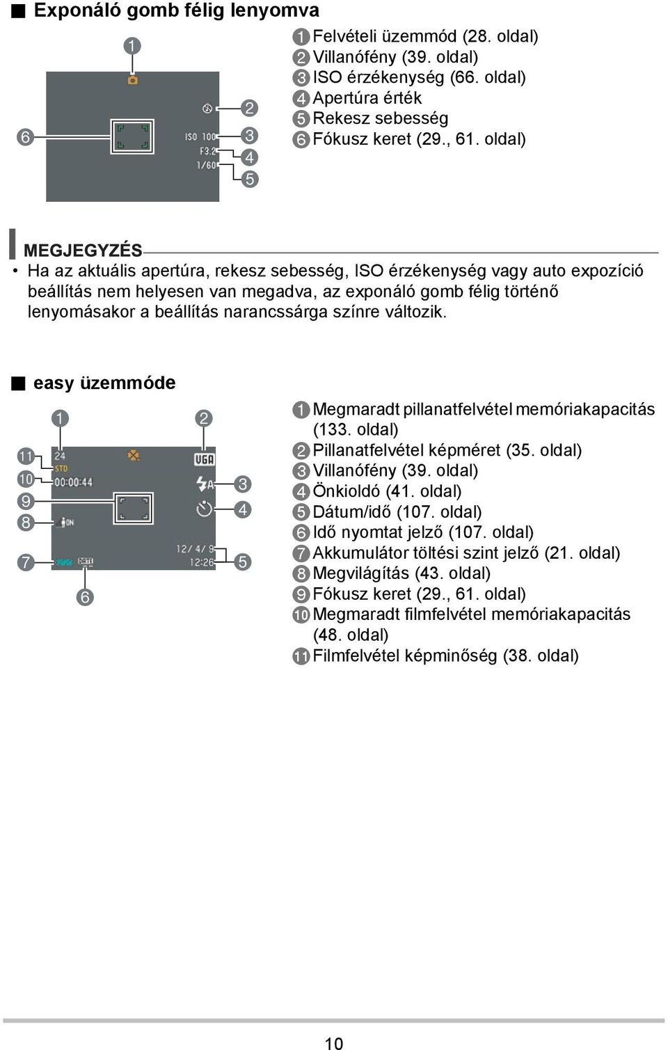 változik.. easy üzemmóde bl bk 9 8 7 1 6 2 3 4 5 1Megmaradt pillanatfelvétel memóriakapacitás (133. oldal) 2Pillanatfelvétel képméret (35. oldal) 3Villanófény (39. oldal) 4Önkioldó (41.