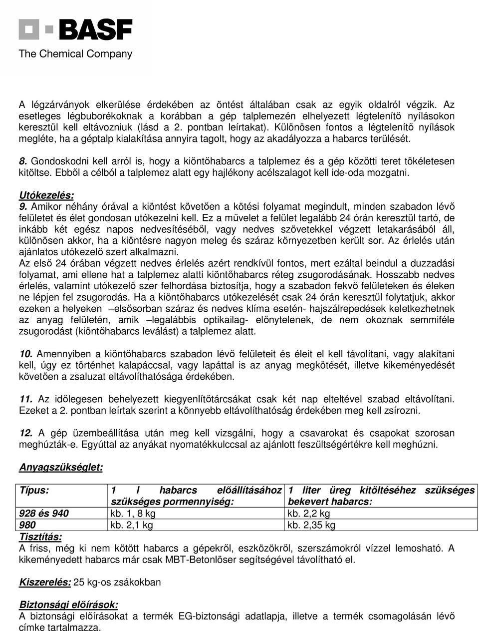 Különösen fontos a légtelenítő nyílások megléte, ha a géptalp kialakítása annyira tagolt, hogy az akadályozza a habarcs terülését. 8.