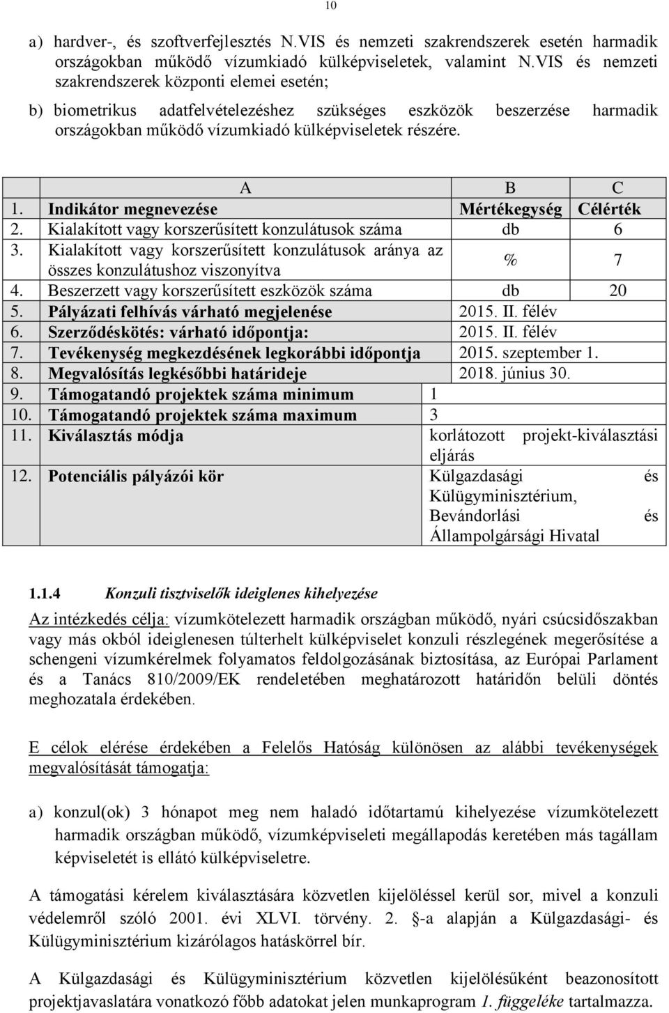 Kialakított vagy korszerűsített konzulátusok száma db 6 3. Kialakított vagy korszerűsített konzulátusok aránya az összes konzulátushoz viszonyítva % 7 4.