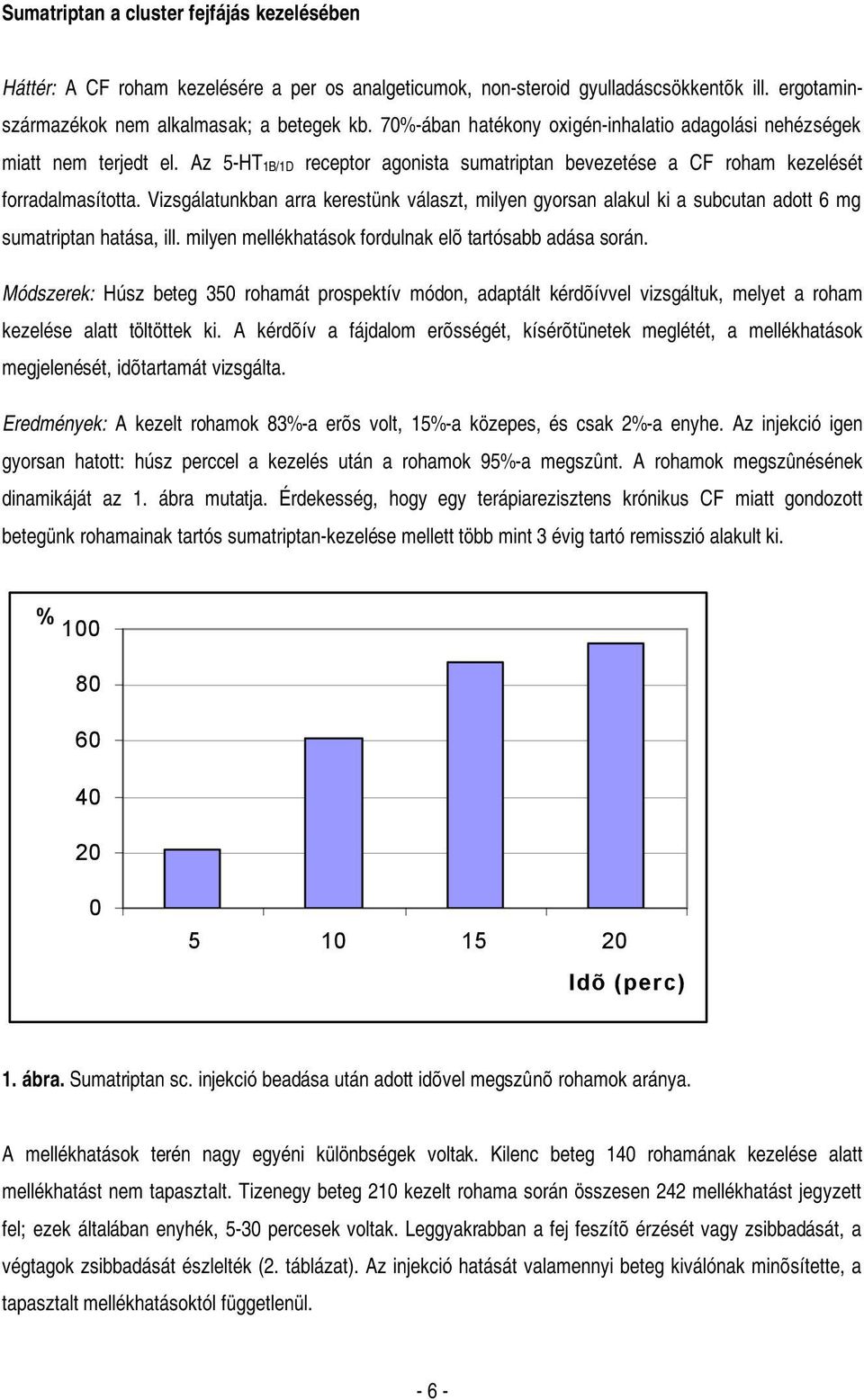 Vizsgálatunkban arra kerestünk választ, milyen gyorsan alakul ki a subcutan adott 6 mg sumatriptan hatása, ill. milyen mellékhatások fordulnak elõ tartósabb adása során.
