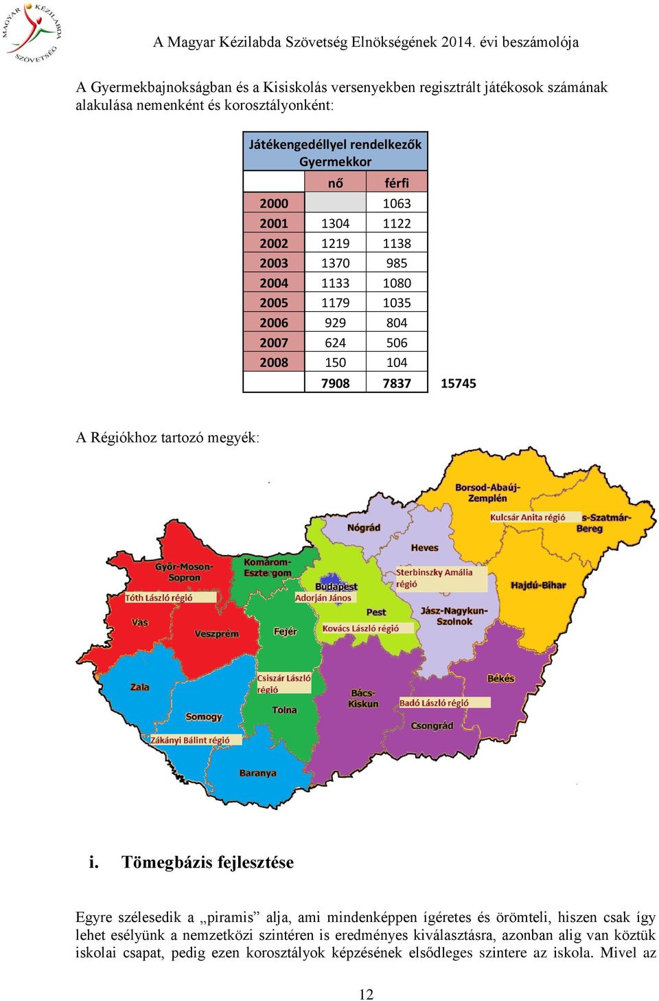 A Régiókhoz tartozó megyék: i.