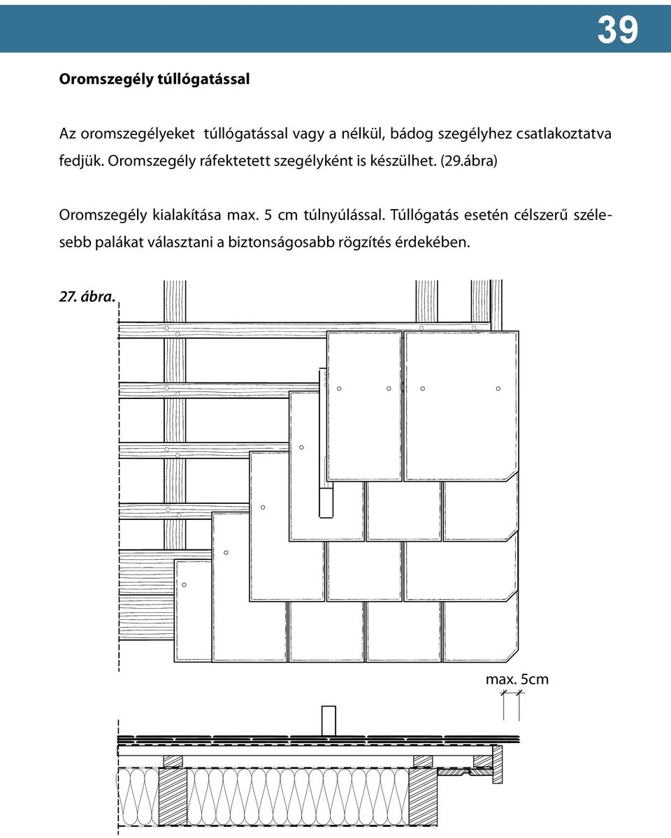 (9.ábra) Oromszegély kialakítása max. 5 cm túlnyúlással.