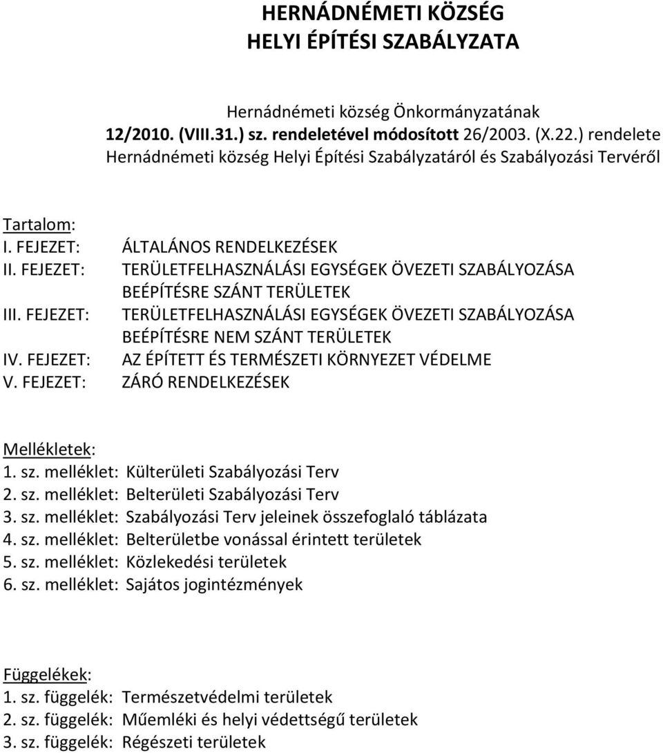 FEJEZET: TERÜLETFELHASZNÁLÁSI EGYSÉGEK ÖVEZETI SZABÁLYOZÁSA BEÉPÍTÉSRE SZÁNT TERÜLETEK III. FEJEZET: TERÜLETFELHASZNÁLÁSI EGYSÉGEK ÖVEZETI SZABÁLYOZÁSA BEÉPÍTÉSRE NEM SZÁNT TERÜLETEK IV.