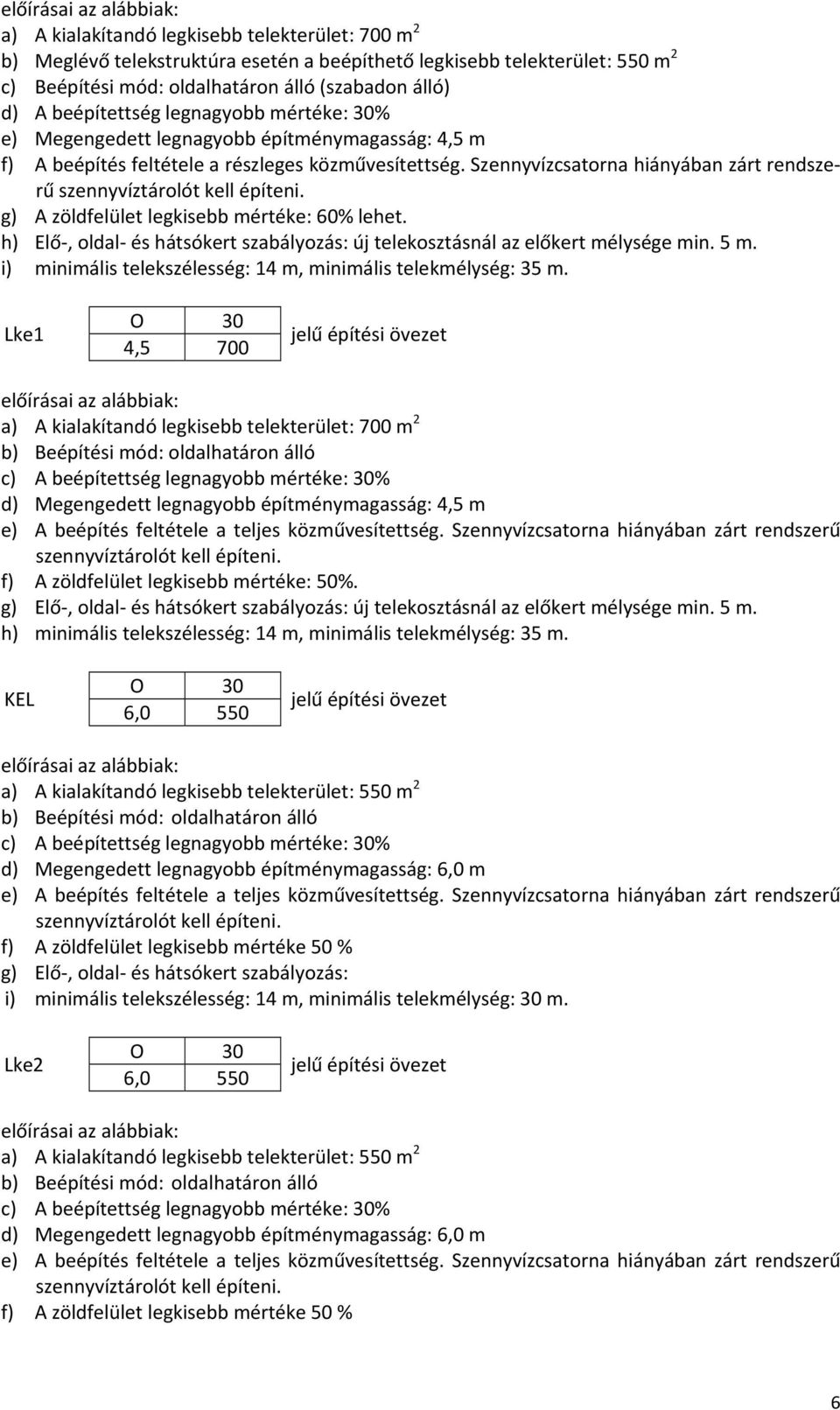 Szennyvízcsatorna hiányában zárt rendszerű szennyvíztárolót kell építeni. g) A zöldfelület legkisebb mértéke: 60% lehet.