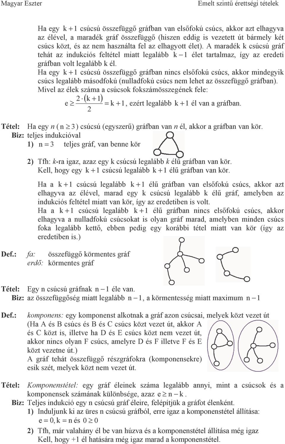 H egy csúcsú összefüggı gráf ics elsıfoú csúcs, or midegyi csúcs leglá másodfoú (ulldfoú csúcs em lehet z összefüggı gráf). Mivel z éle szám csúcso foszámösszegée fele: ( ) e, ezért leglá él v gráf.