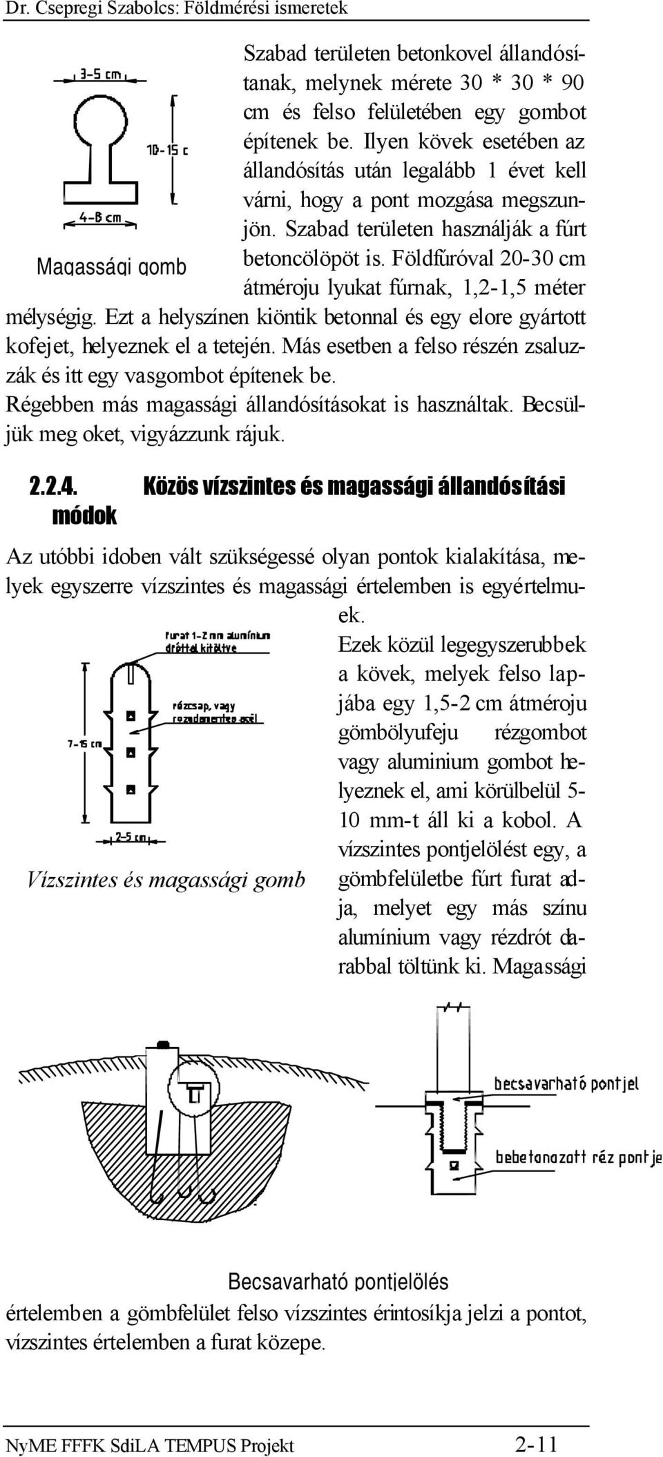 Földfúróval 20-30 cm átméroju lyukat fúrnak, 1,2-1,5 méter mélységig. Ezt a helyszínen kiöntik betonnal és egy elore gyártott kofejet, helyeznek el a tetején.