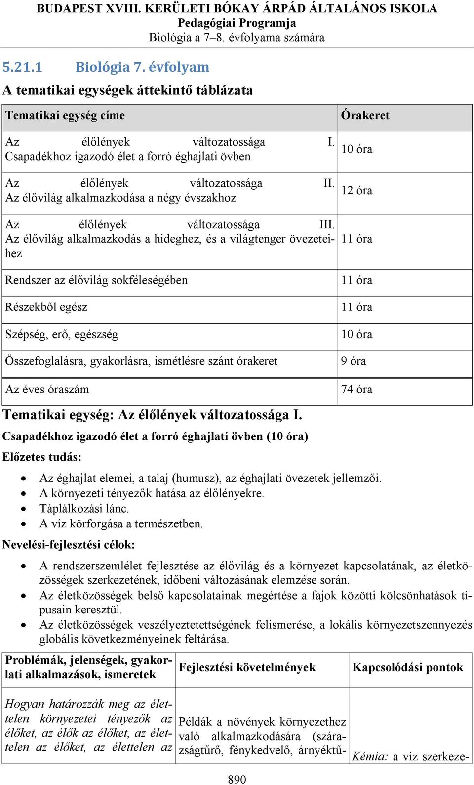 Az élővilág alkalmazkodás a hideghez, és a világtenger övezeteihez 11 óra Rendszer az élővilág sokféleségében Részekből egész Szépség, erő, egészség Összefoglalásra, gyakorlásra, ismétlésre szánt