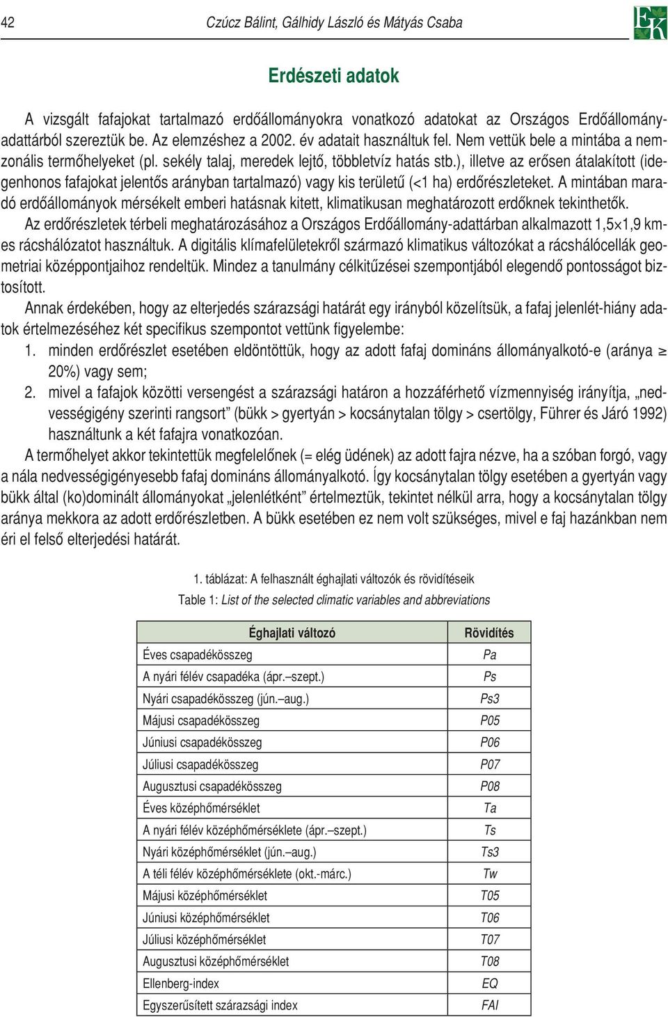 ), illetve az erôsen átalakított (idegenhonos fafajokat jelentôs arányban tartalmazó) vagy kis területû (<1 ha) erdôrészleteket.