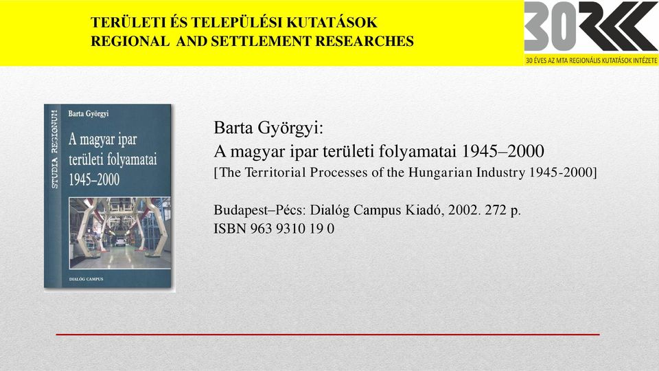 2000 [The Territorial Processes of the Hungarian Industry