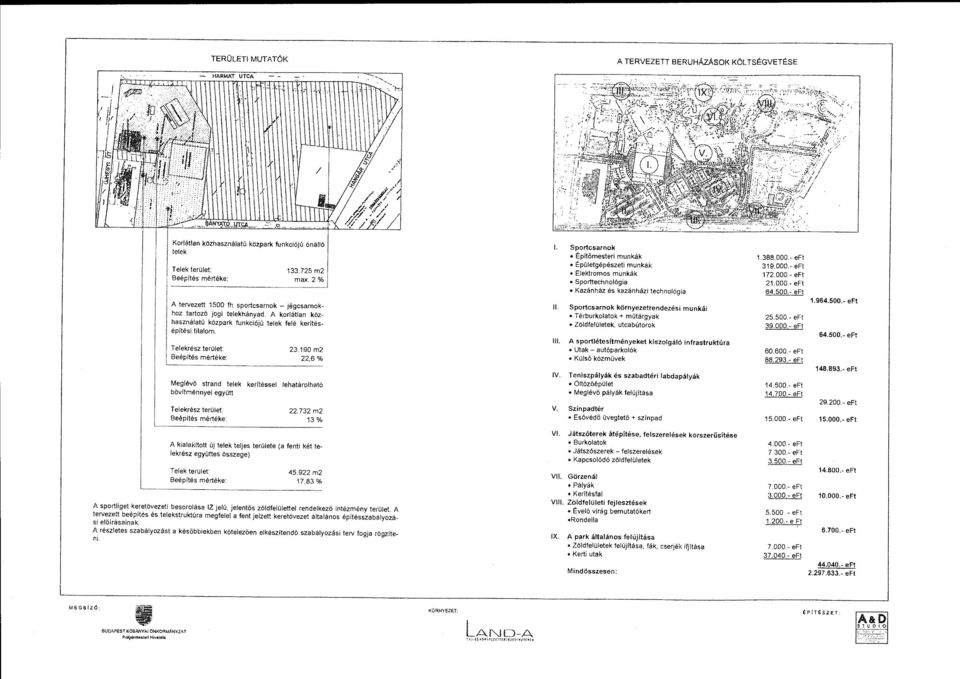 190 m2 22,6% Megévő strand teek kerítésse ehatároiható bővítménnye együtt Teekrész terüet: Beépítés mértéke 22.