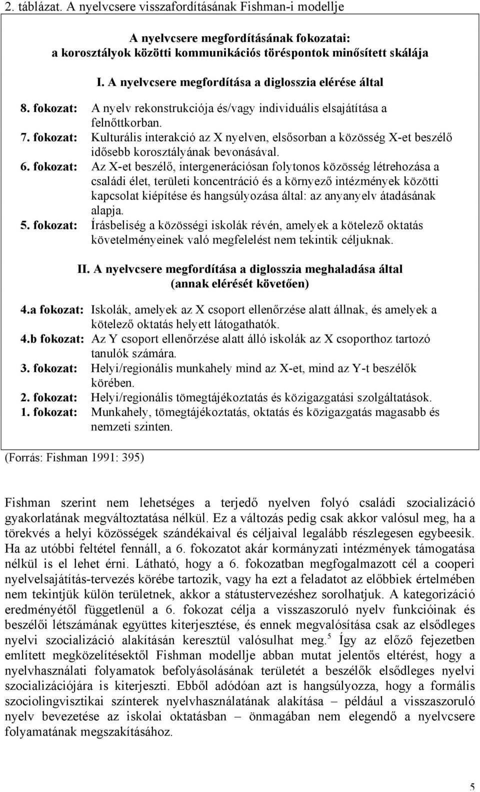 fokozat: Kulturális interakció az X nyelven, elsősorban a közösség X-et beszélő idősebb korosztályának bevonásával. 6.