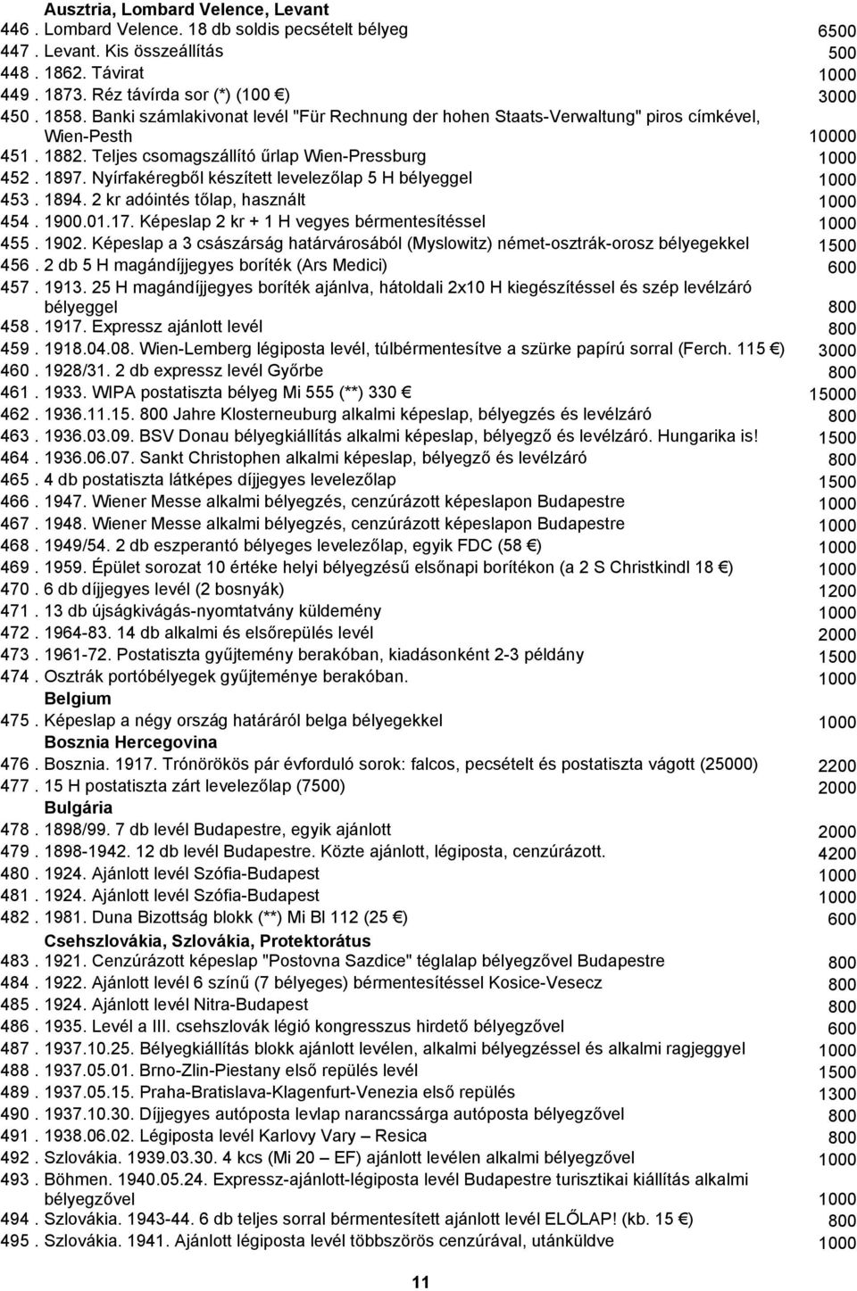 Nyírfakéregből készített levelezőlap 5 H bélyeggel 1000 453. 1894. 2 kr adóintés tőlap, használt 1000 454. 1900.01.17. Képeslap 2 kr + 1 H vegyes bérmentesítéssel 1000 455. 1902.