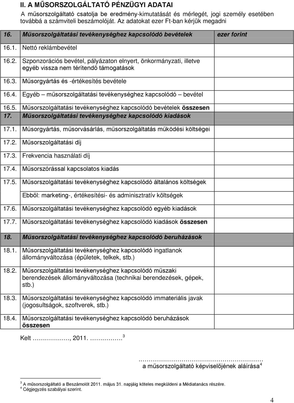 Szponzorációs bevétel, pályázaton elnyert, önkormányzati, illetve egyéb vissza nem térítendő támogatások 16.3. Műsorgyártás és -értékesítés bevétele 16.4.