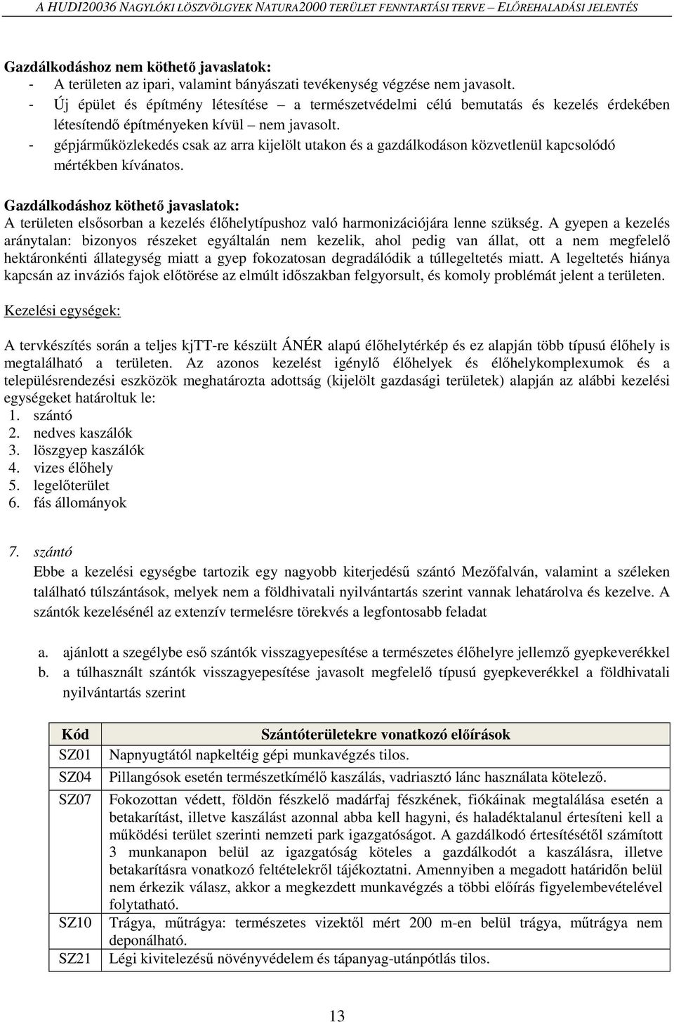 - gépjárműközlekedés csak az arra kijelölt utakon és a gazdálkodáson közvetlenül kapcsolódó mértékben kívánatos.