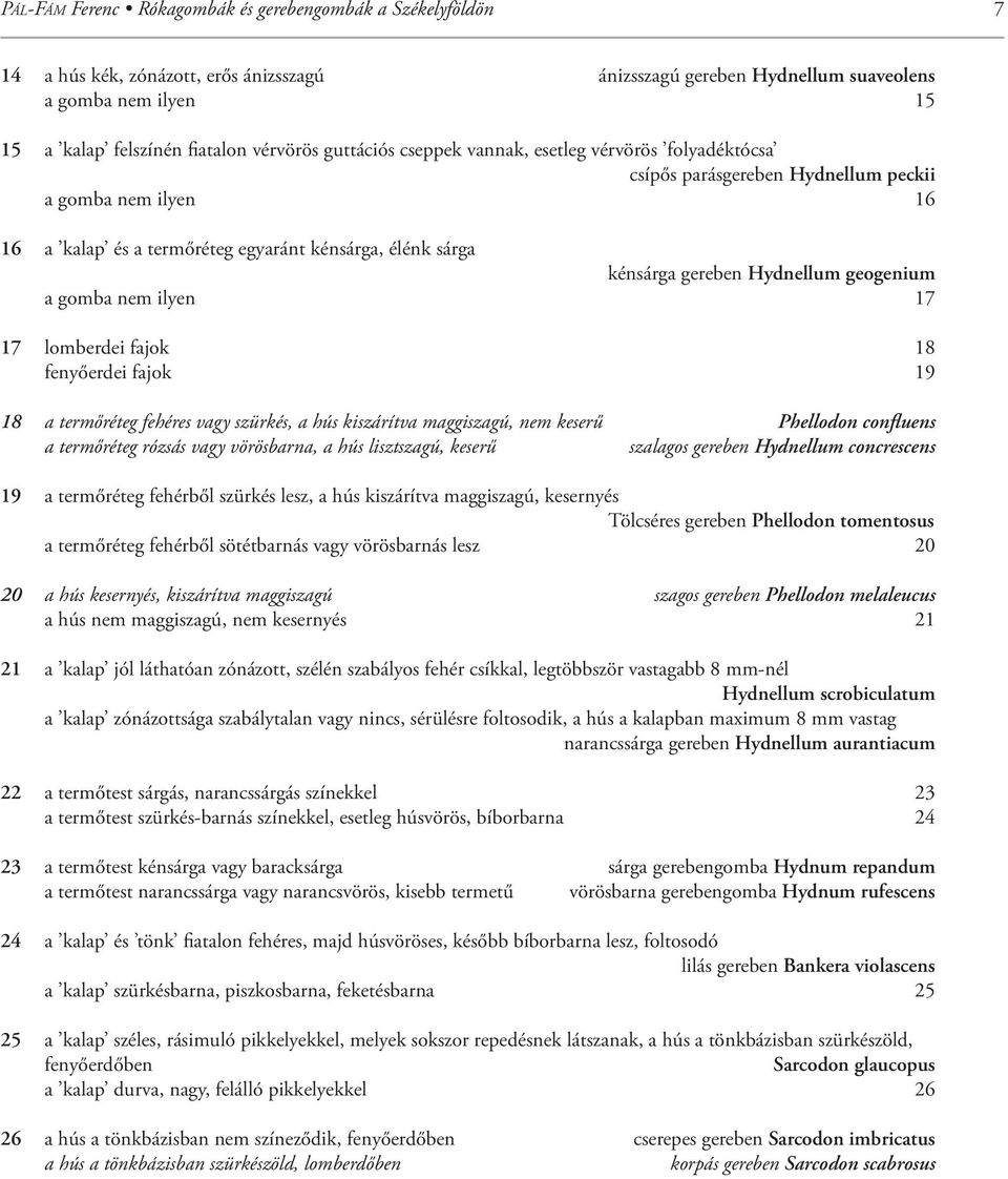 Hydnellum geogenium a gomba nem ilyen 17 17 lomberdei fajok 18 fenyőerdei fajok 19 18 a termőréteg fehéres vagy szürkés, a hús kiszárítva maggiszagú, nem keserű Phellodon confluens a termőréteg