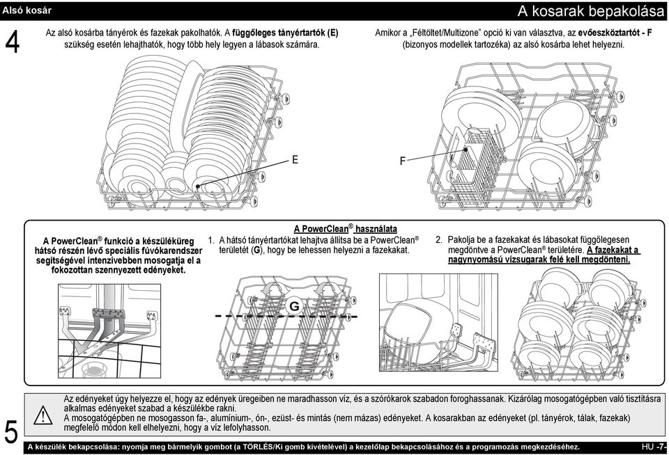 E F A PowerClean funkció a készüléküreg hátsó részén lévő speciális fúvókarendszer segítségével intenzívebben mosogatja el a fokozottan szennyezett edényeket. A PowerClean használata 1.