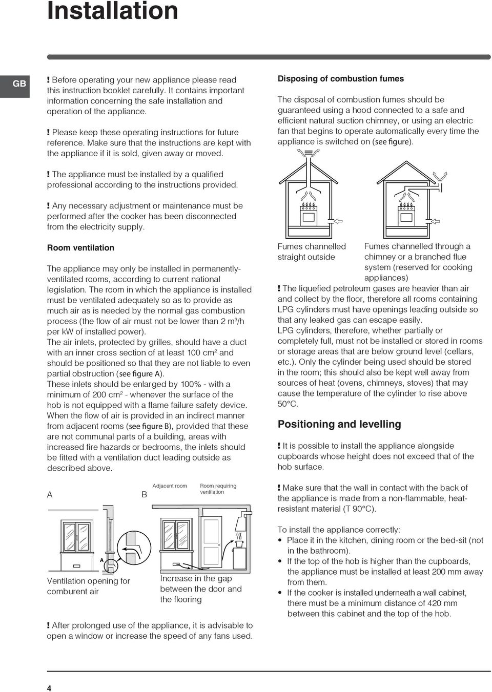 ! The appliance must be installed by a qualified professional according to the instructions provided.