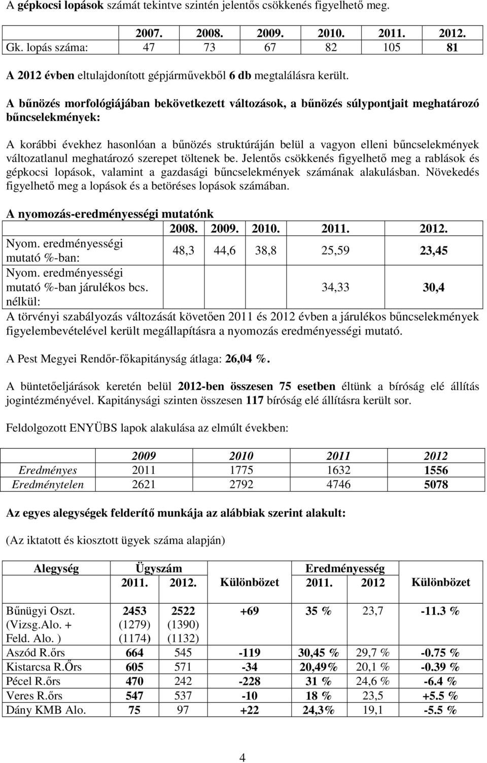 A bőnözés morfológiájában bekövetkezett változások, a bőnözés súlypontjait meghatározó bőncselekmények: A korábbi évekhez hasonlóan a bőnözés struktúráján belül a vagyon elleni bőncselekmények