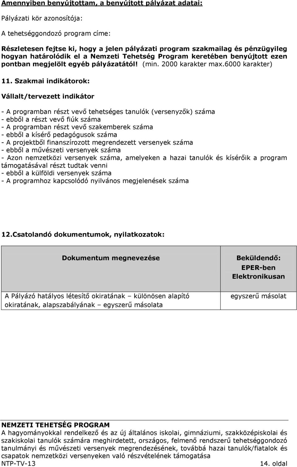 Szakmai indikátorok: Vállalt/tervezett indikátor - A programban részt vevő tehetséges tanulók (versenyzők) száma - ebből a részt vevő fiúk száma - A programban részt vevő szakemberek száma - ebből a