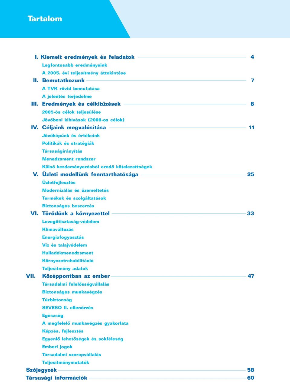 Céljaink megvalósítása 11 Jövőképünk és értékeink Politikák és stratégiák Társaságirányítás Menedzsment rendszer Külső kezdeményezésből eredő kötelezettségek V.