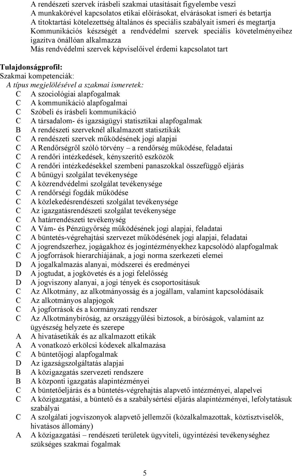 Tulajdonságprofil: Szakmai kompetenciák: A típus megjelölésével a szakmai ismeretek: A szociológiai alapfogalmak A kommunikáció alapfogalmai Szóbeli és írásbeli kommunikáció A társadalom- és