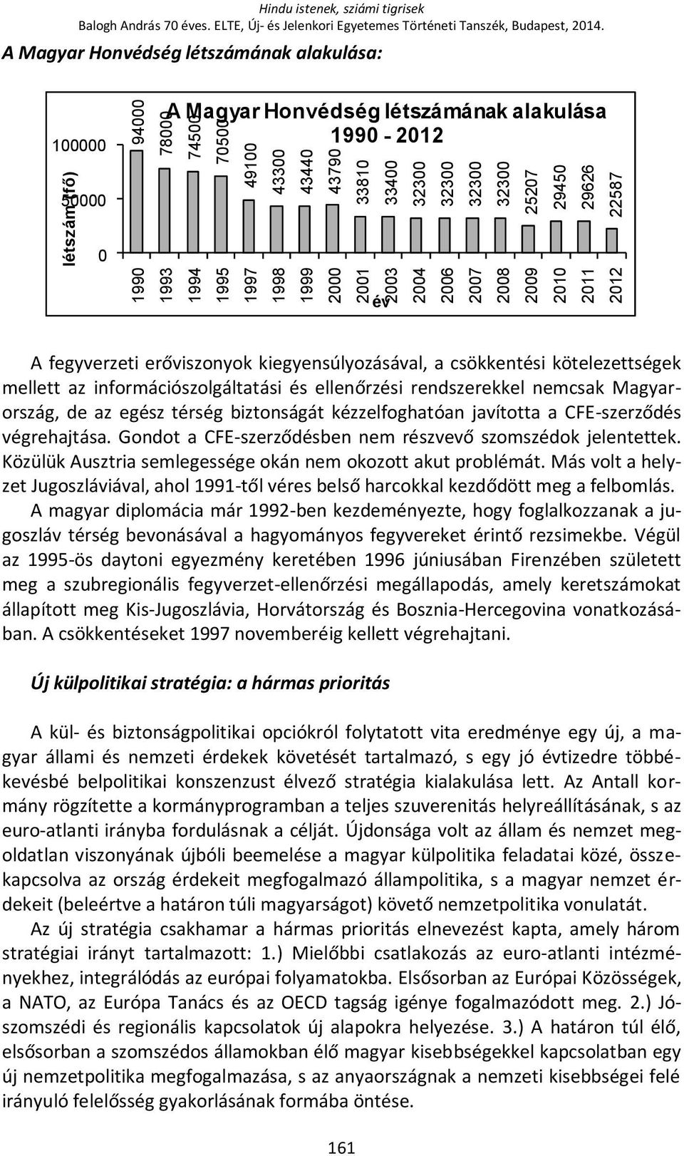 A Magyar Honvédség létszámának alakulása: 100000 A Magyar Honvédség létszámának alakulása 1990-2012 50000 0 év A fegyverzeti erőviszonyok kiegyensúlyozásával, a csökkentési kötelezettségek mellett az