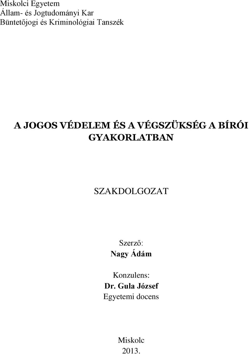 VÉGSZÜKSÉG A BÍRÓI GYAKORLATBAN SZAKDOLGOZAT Szerző: