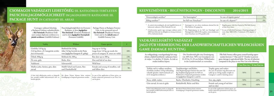 Pauschaljagdmöglichkeit im Forstamt Budapest, in dem Jagdgebiet Kis-Szénások (Forstamt Budakeszi) und in dem Jagdgebiet Szentjakab (Forstamt Gödöllő) Package Hunts at Budapest Forestry Unit, in the