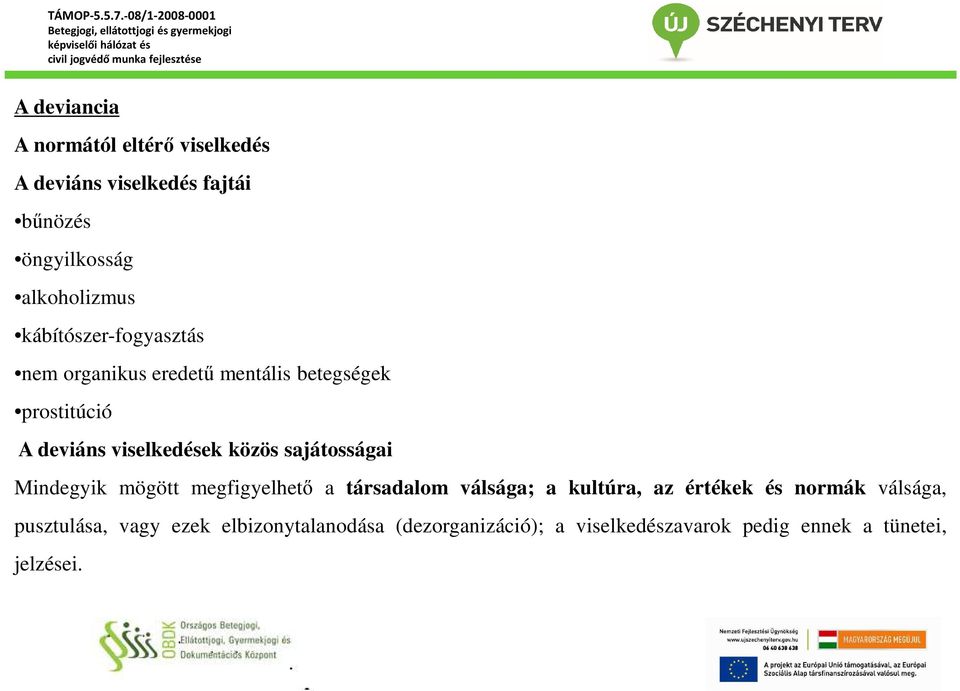 sajátosságai Mindegyik mögött megfigyelhető a társadalom válsága; a kultúra, az értékek és normák válsága,