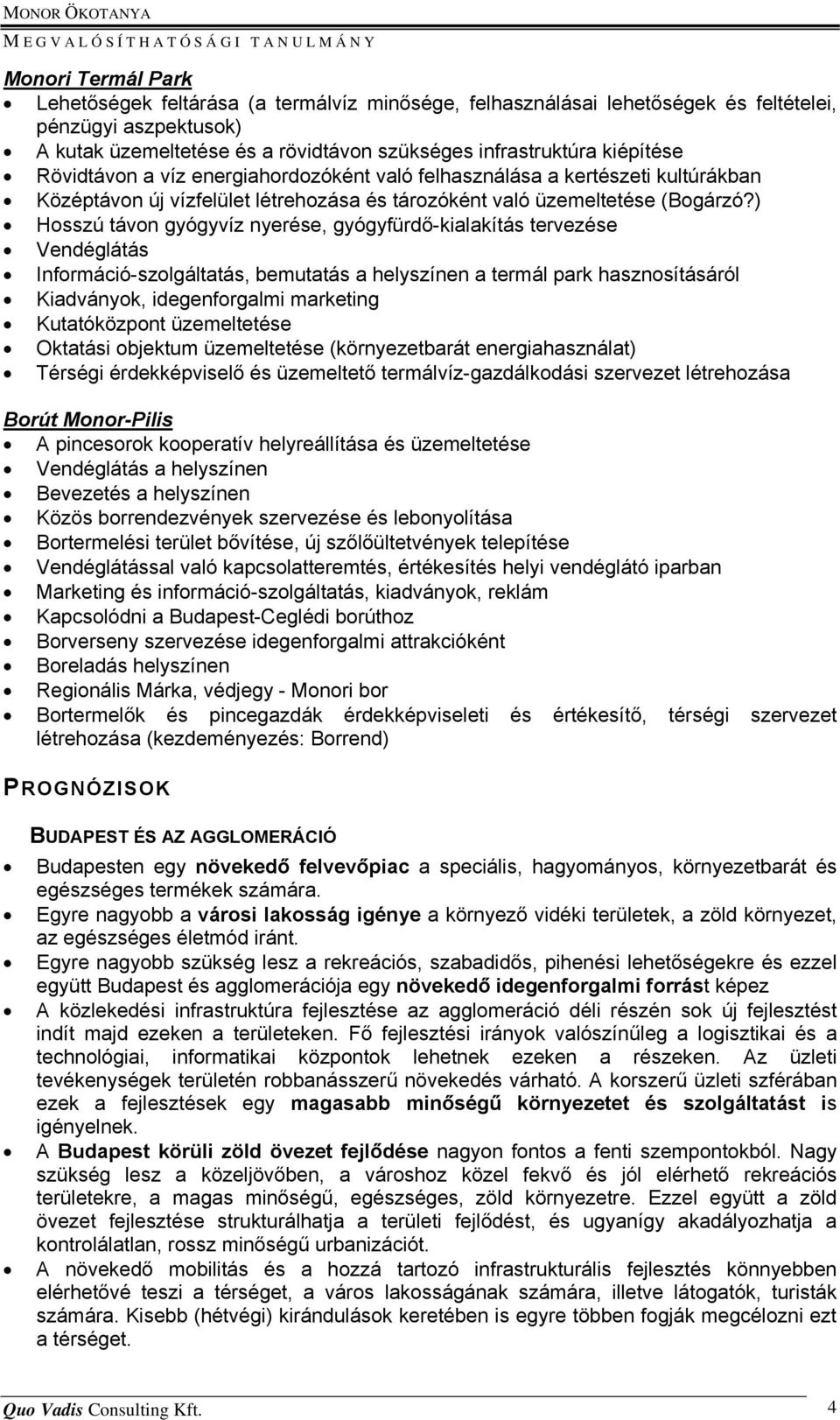 ) Hosszú távon gyógyvíz nyerése, gyógyfürdő-kialakítás tervezése Vendéglátás Információ-szolgáltatás, bemutatás a helyszínen a termál park hasznosításáról Kiadványok, idegenforgalmi marketing