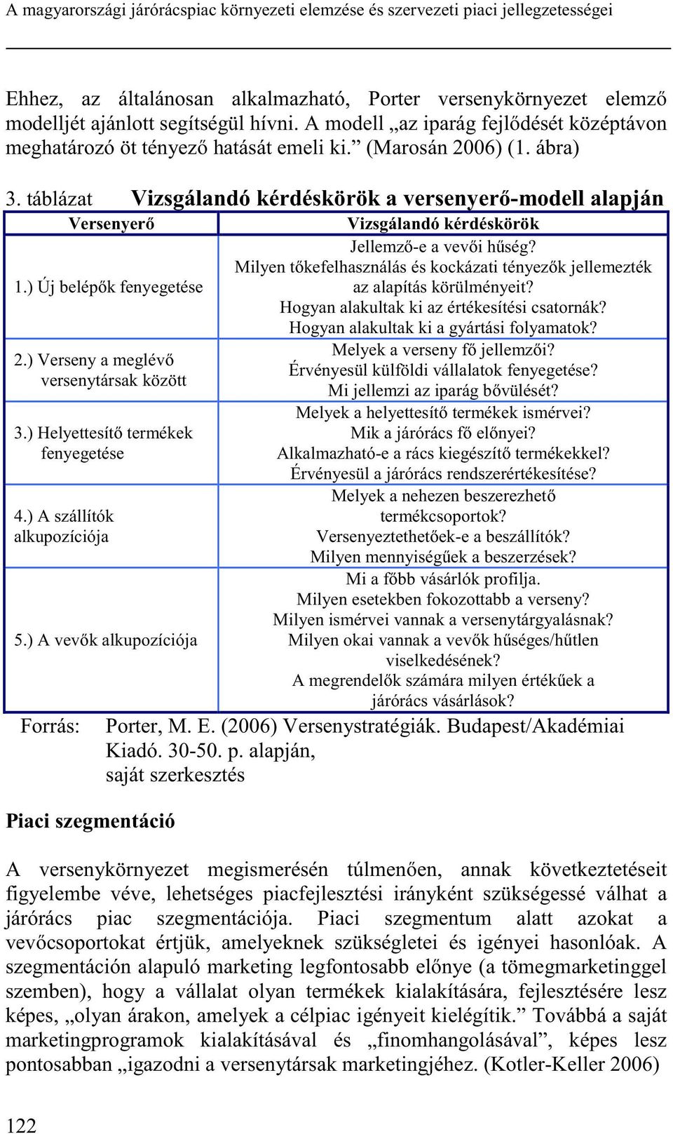 ) Új belépık fenyegetése 2.) Verseny a meglévı versenytársak között 3.) Helyettesítı termékek fenyegetése 4.) A szállítók alkupozíciója 5.