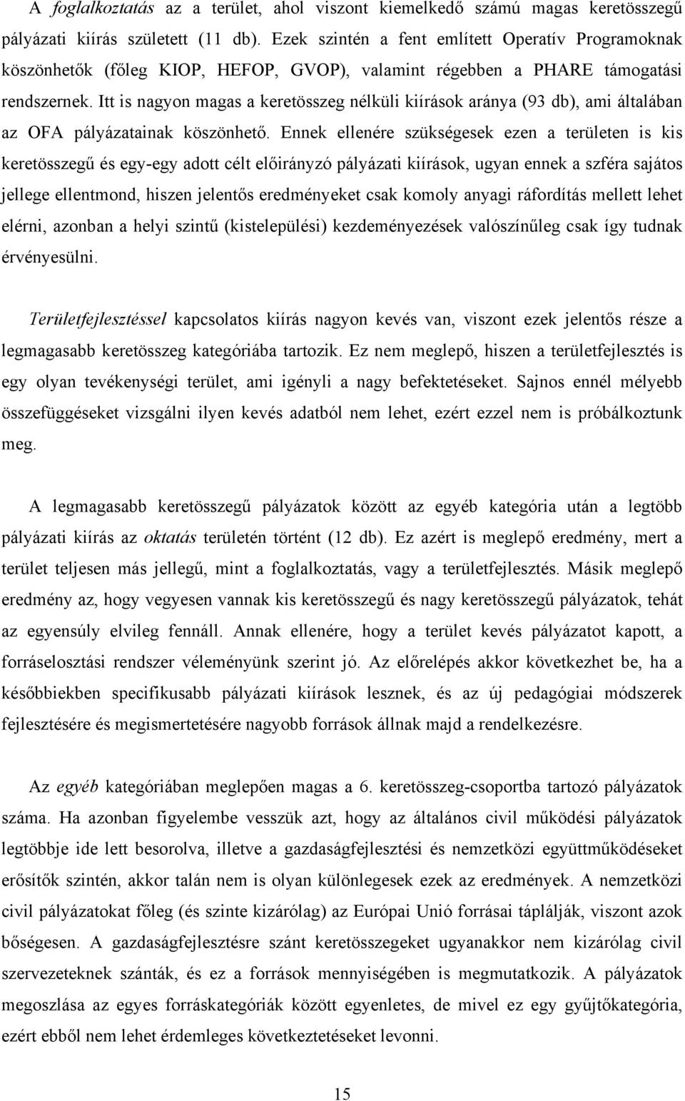 Itt is nagyon magas a keretösszeg nélküli kiírások aránya (93 db), ami általában az OFA pályázatainak köszönhető.