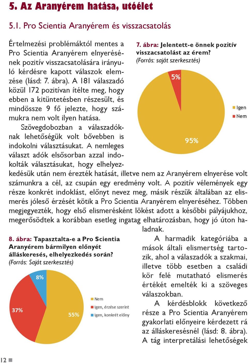 (Forrás: saját szerkesztés) Értelmezési problémáktól mentes a Pro Scientia Aranyérem elnyerésének pozitív visszacsatolására irányuló kérdésre kapott válaszok elemzése (lásd: 7. ábra).