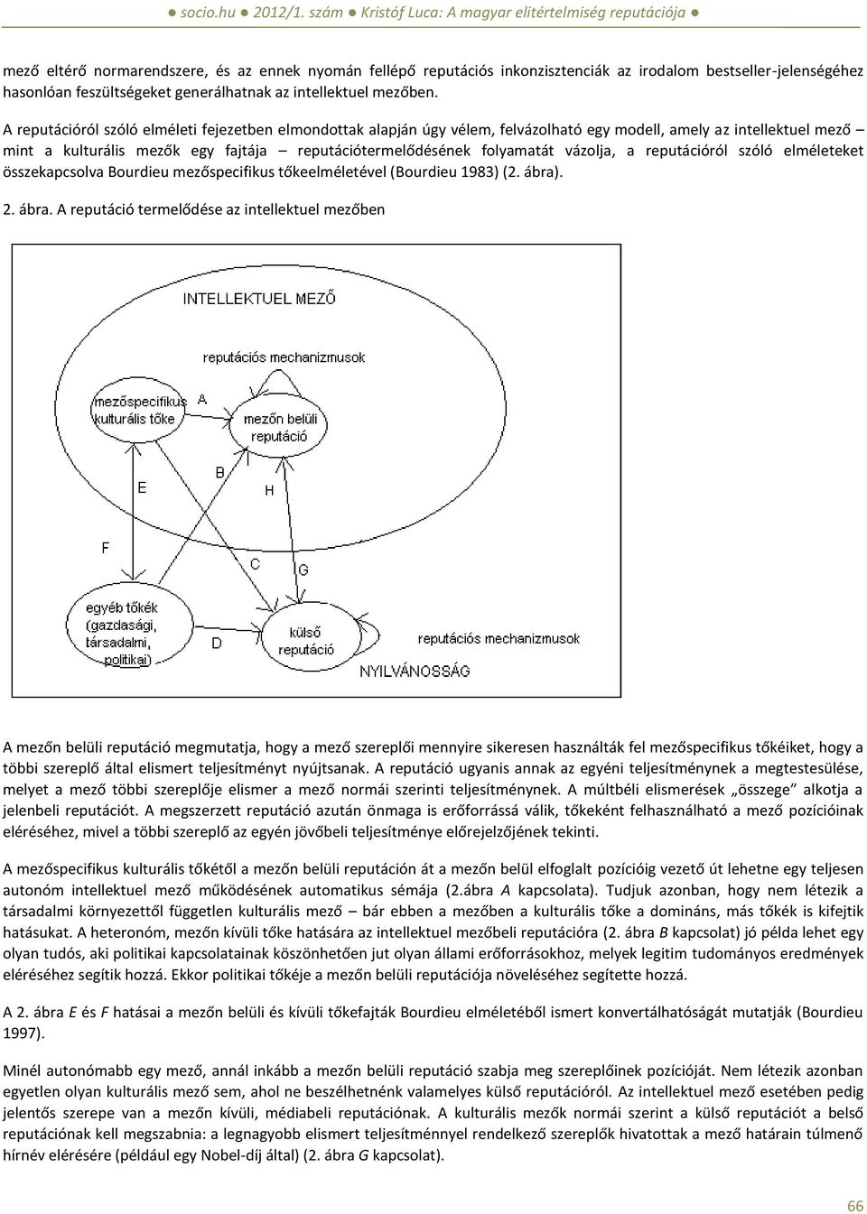 vázolja, a reputációról szóló elméleteket összekapcsolva Bourdieu mezőspecifikus tőkeelméletével (Bourdieu 1983) (2. ábra)