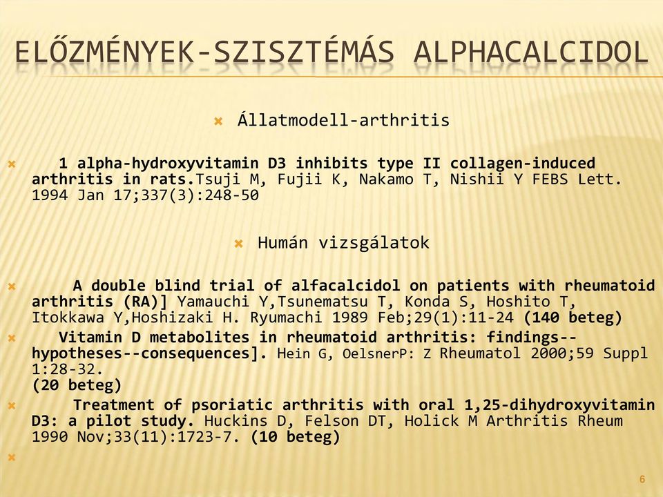 Y,Hoshizaki H. Ryumachi 1989 Feb;29(1):11 24 (140 beteg) Vitamin D metabolites in rheumatoid arthritis: findings hypotheses consequences].
