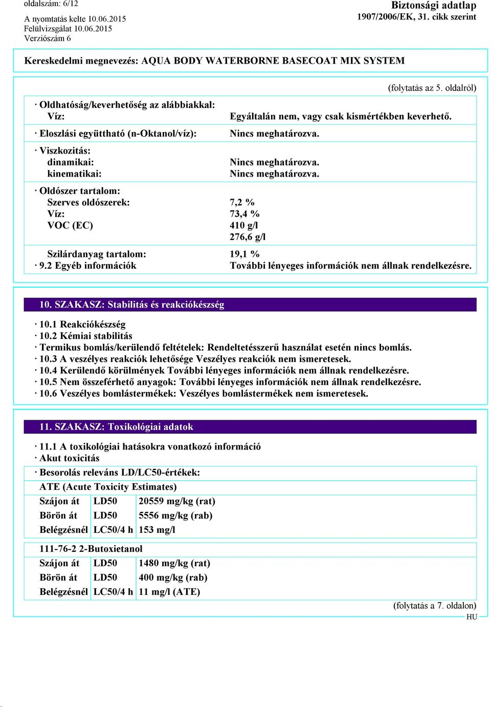 Nincs meghatározva. Nincs meghatározva. Szilárdanyag tartalom: 19,1 % 9.2 Egyéb információk További lényeges információk nem állnak rendelkezésre. 10. SZAKASZ: Stabilitás és reakciókészség 10.