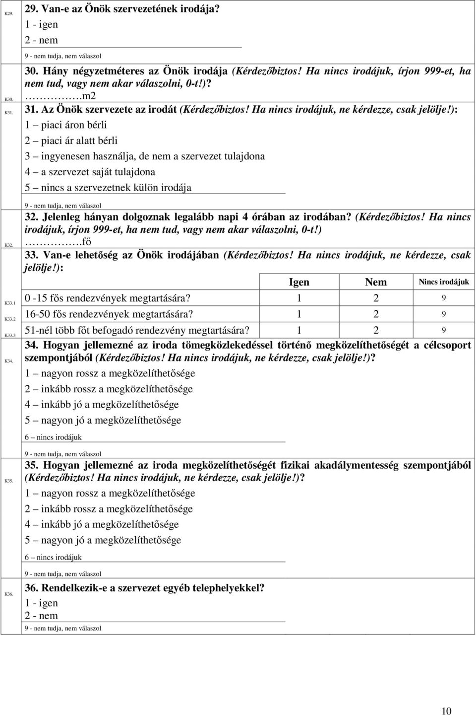 ): 1 piaci áron bérli 2 piaci ár alatt bérli 3 ingyenesen használja, de nem a szervezet tulajdona 4 a szervezet saját tulajdona 5 nincs a szervezetnek külön irodája K32. 32.