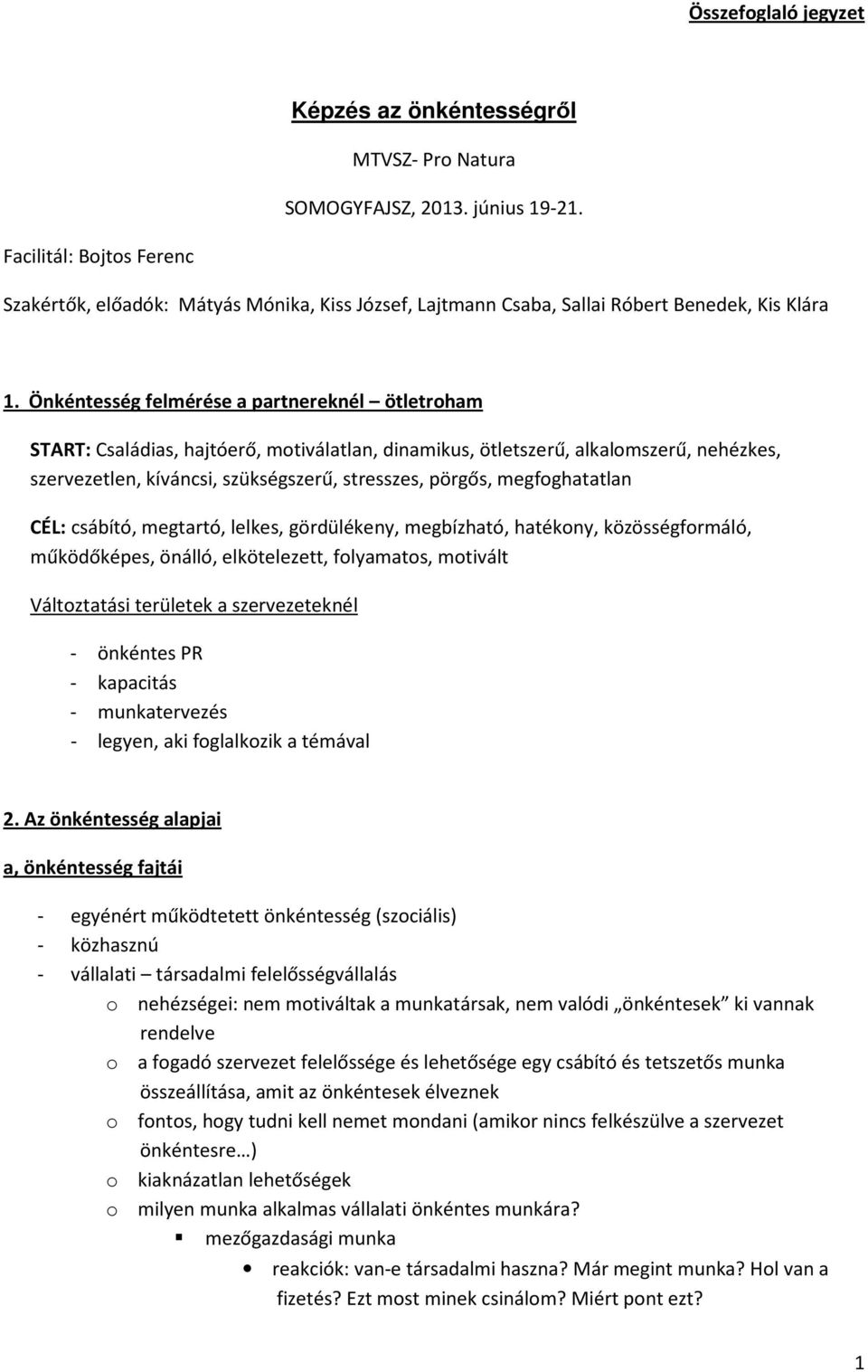 Önkéntesség felmérése a partnereknél ötletroham START: Családias, hajtóerő, motiválatlan, dinamikus, ötletszerű, alkalomszerű, nehézkes, szervezetlen, kíváncsi, szükségszerű, stresszes, pörgős,