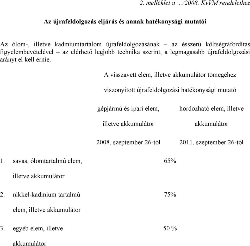 figyelembevételével az elérhető legjobb technika szerint, a legmagasabb újrafeldolgozási arányt el kell érnie.