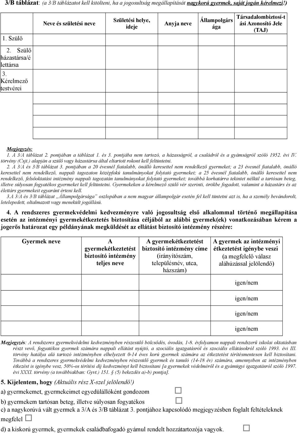 A 3/A táblázat 2. pontjában a táblázat 1. és 3. pontjába nem tartozó, a házasságról, a családról és a gyámságról szóló 1952. évi IV. törvény (Csjt.