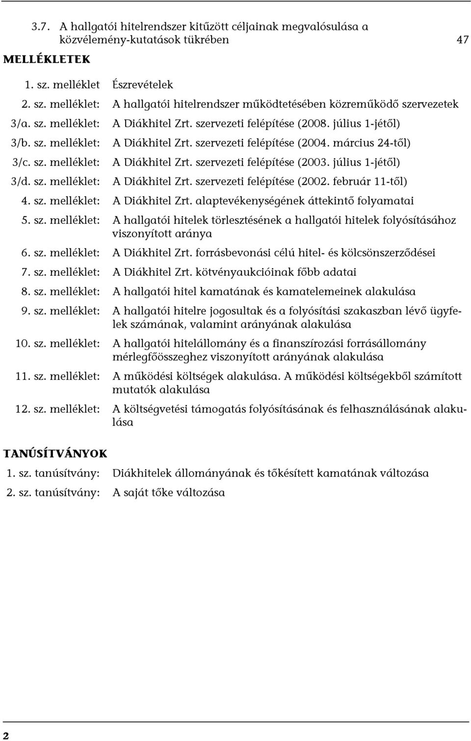 március 24-től) A Diákhitel Zrt. szervezeti felépítése (2003. július 1-jétől) A Diákhitel Zrt. szervezeti felépítése (2002. február 11-től) 4. sz. melléklet: A Diákhitel Zrt.