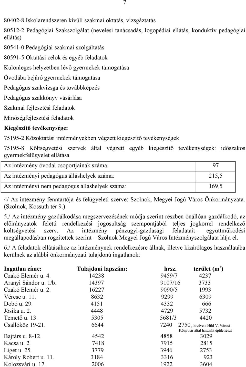 vásárlása Szakmai fejlesztési feladatok Minőségfejlesztési feladatok Kiegészítő tevékenysége: 75195-2 Közoktatási intézményekben végzett kiegészítő tevékenységek 75195-8 Költségvetési szervek által