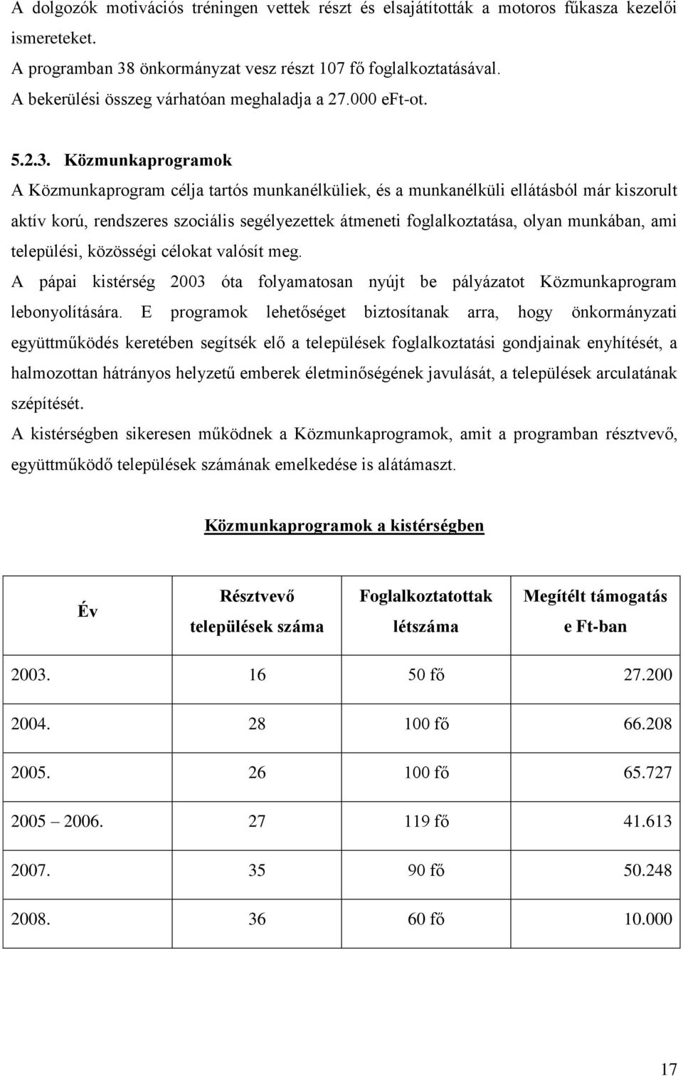 Közmunkaprogramok A Közmunkaprogram célja tartós munkanélküliek, és a munkanélküli ellátásból már kiszorult aktív korú, rendszeres szociális segélyezettek átmeneti foglalkoztatása, olyan munkában,