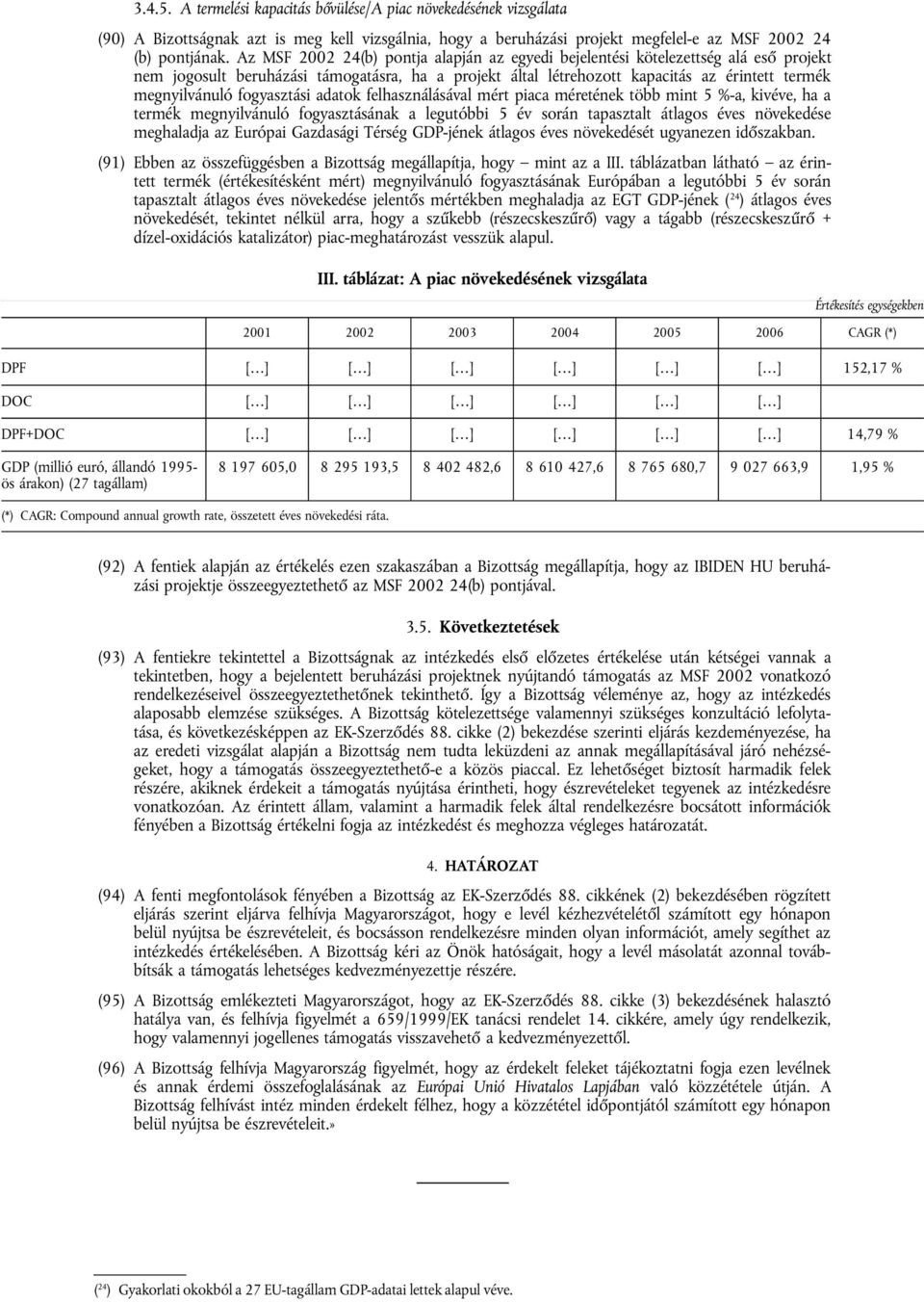 fogyasztási adatok felhasználásával mért piaca méretének több mint 5 %-a, kivéve, ha a termék megnyilvánuló fogyasztásának a legutóbbi 5 év során tapasztalt átlagos éves növekedése meghaladja az