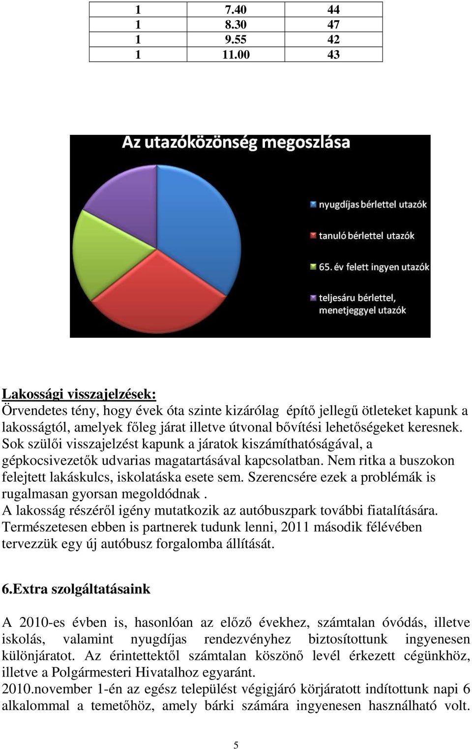 Sok szülıi visszajelzést kapunk a járatok kiszámíthatóságával, a gépkocsivezetık udvarias magatartásával kapcsolatban. Nem ritka a buszokon felejtett lakáskulcs, iskolatáska esete sem.