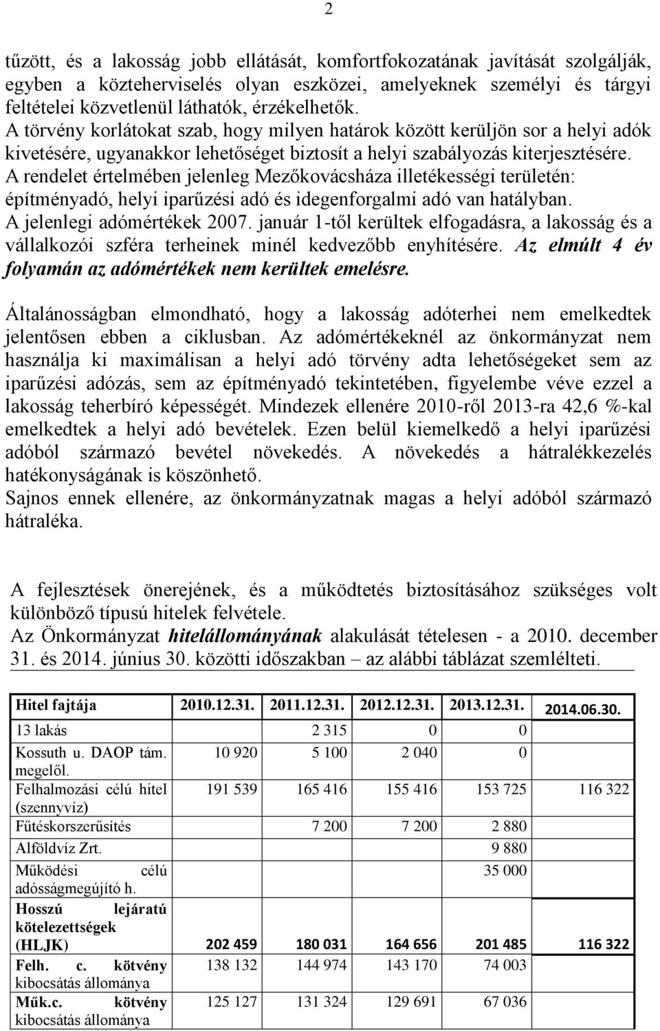 A rendelet értelmében jelenleg Mezőkovácsháza illetékességi területén: építményadó, helyi iparűzési adó és idegenforgalmi adó van hatályban. A jelenlegi adómértékek 2007.