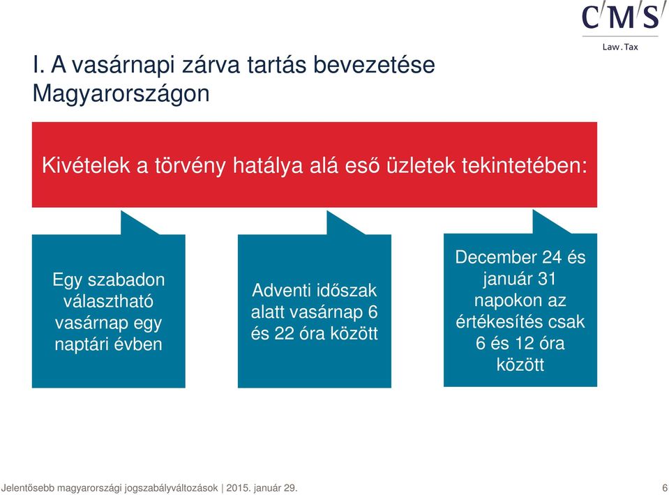 időszak alatt vasárnap 6 és 22 óra között December 24 és január 31 napokon az