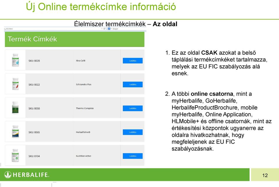 A többi online csatorna, mint a myherbalife, GoHerbalife, HerbalifeProductBrochure, mobile myherbalife, Online